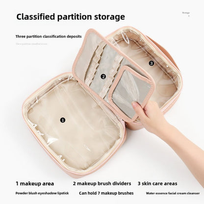 PU Square Makeup Bag - Large Capacity Portable Cosmetic Organizer with Compartments for Travel -dropshippingabc.com