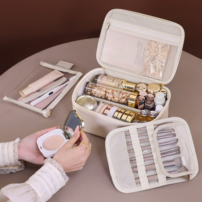 Makeup Bag with 6 Compartments | Large Capacity Travel Organizer with Brush Holder -dropshippingabc.com