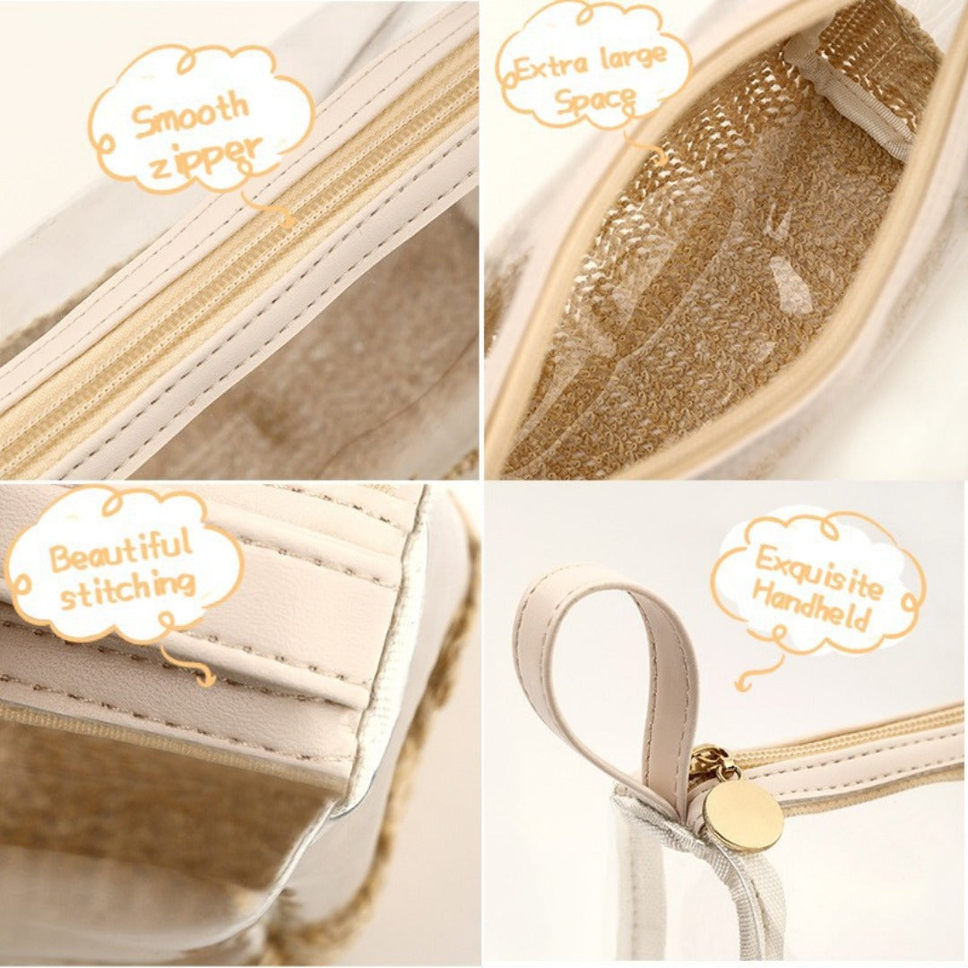 Ladies straw wristlet purse, Cosmetics storage bag transparent, toiletries storage bag, Transparent Cosmetic Bag, -dropshippingabc.com