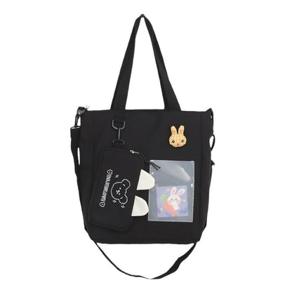 Cartoon Canvas Bag with Bunny Pendant - Cute Self-Contained Student Shoulder Tote Bag -dropshippingabc.com