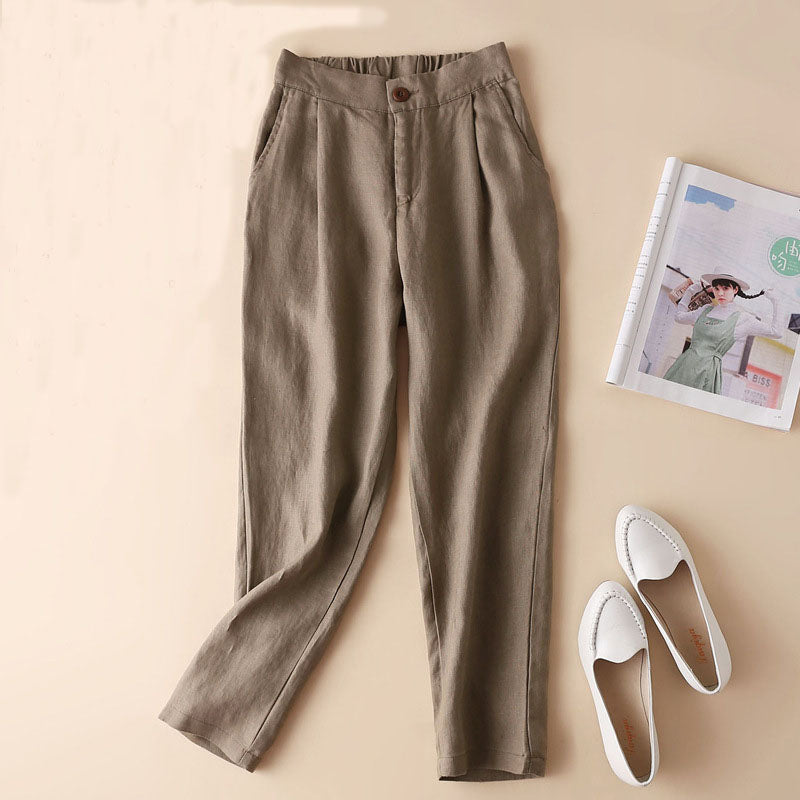 Women's Loose Linen Harem Pants - Baggy Straight Leg Thin Summer Pants -dropshippingabc.com