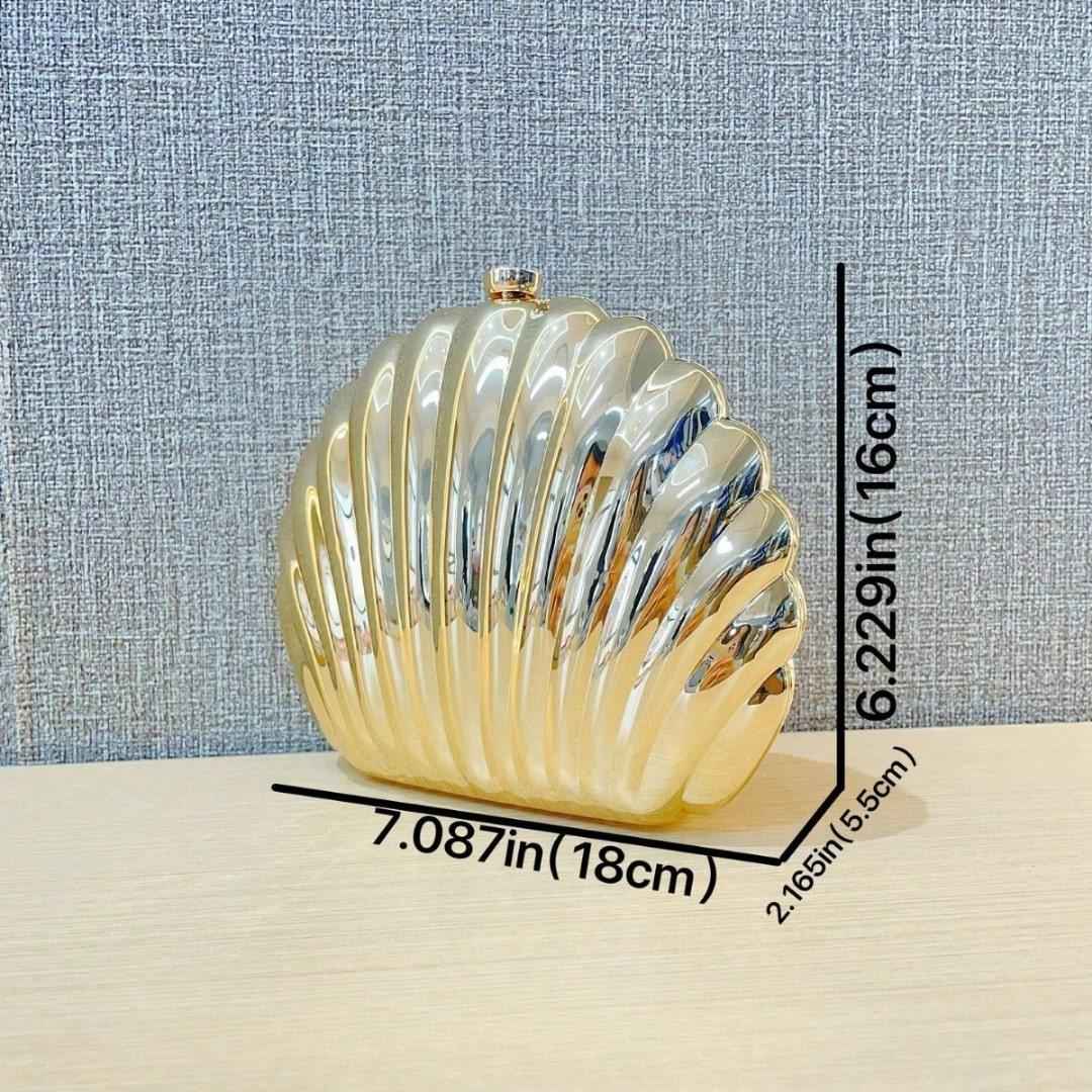 Women's Sparkly Seashell Acrylic Clutch - Metallic Evening Purse for Party & Prom