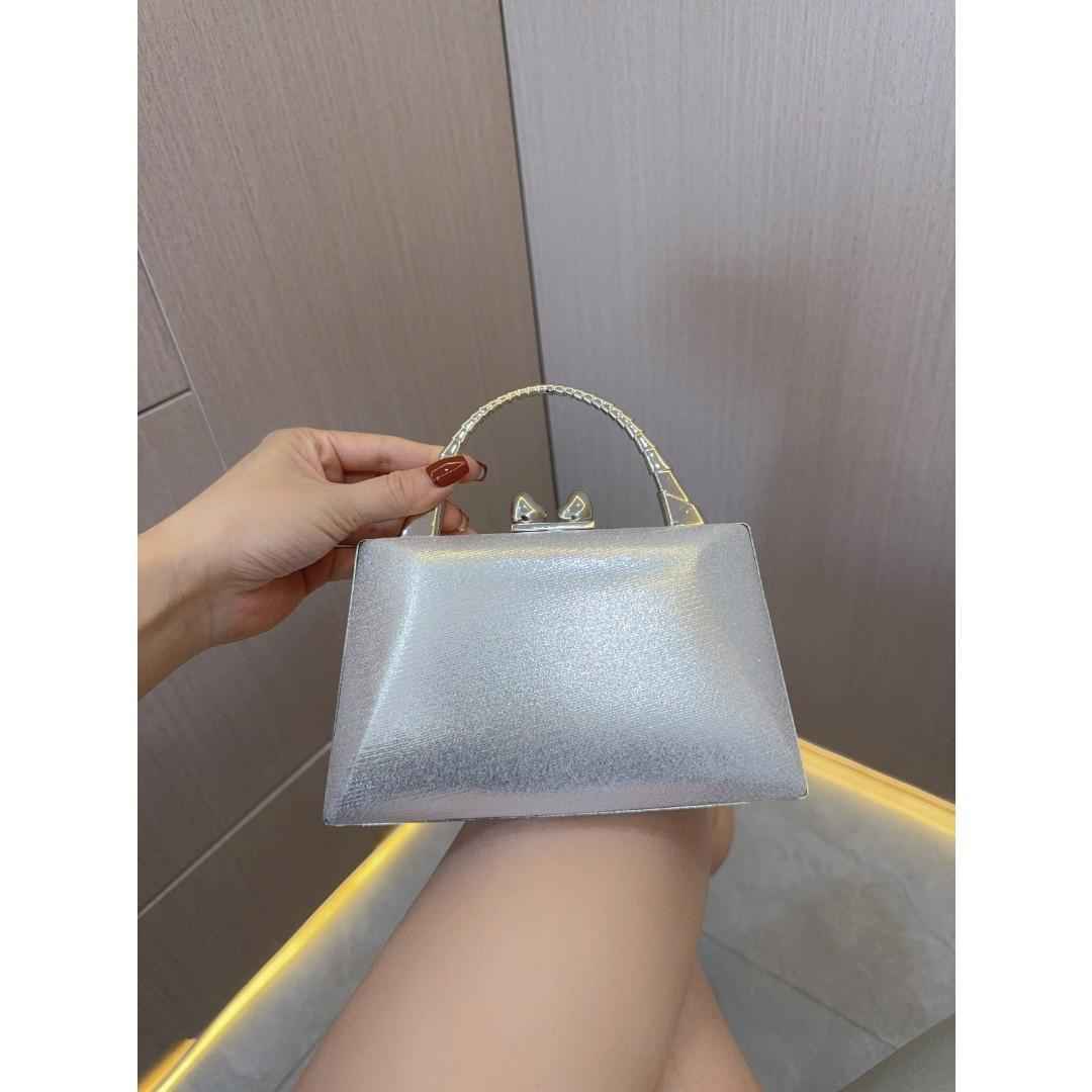 Gold & Silver Clutch Purses with Leather Base - Metal Top Handle Ladies Evening Bag for Party Prom Dinner