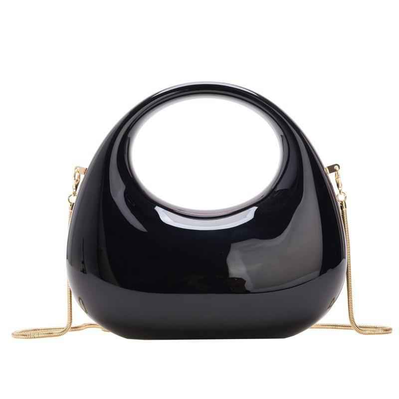 Acrylic Clutch Purse with Oval Bottom & Metal Top Handle - Versatile Chain Strap Evening Bag for Dinner & Parties