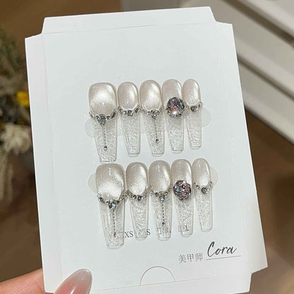 3D Crystal Elegant Press On Nails - Long Stiletto Luxury Fake Nails with Glue Kit #1014