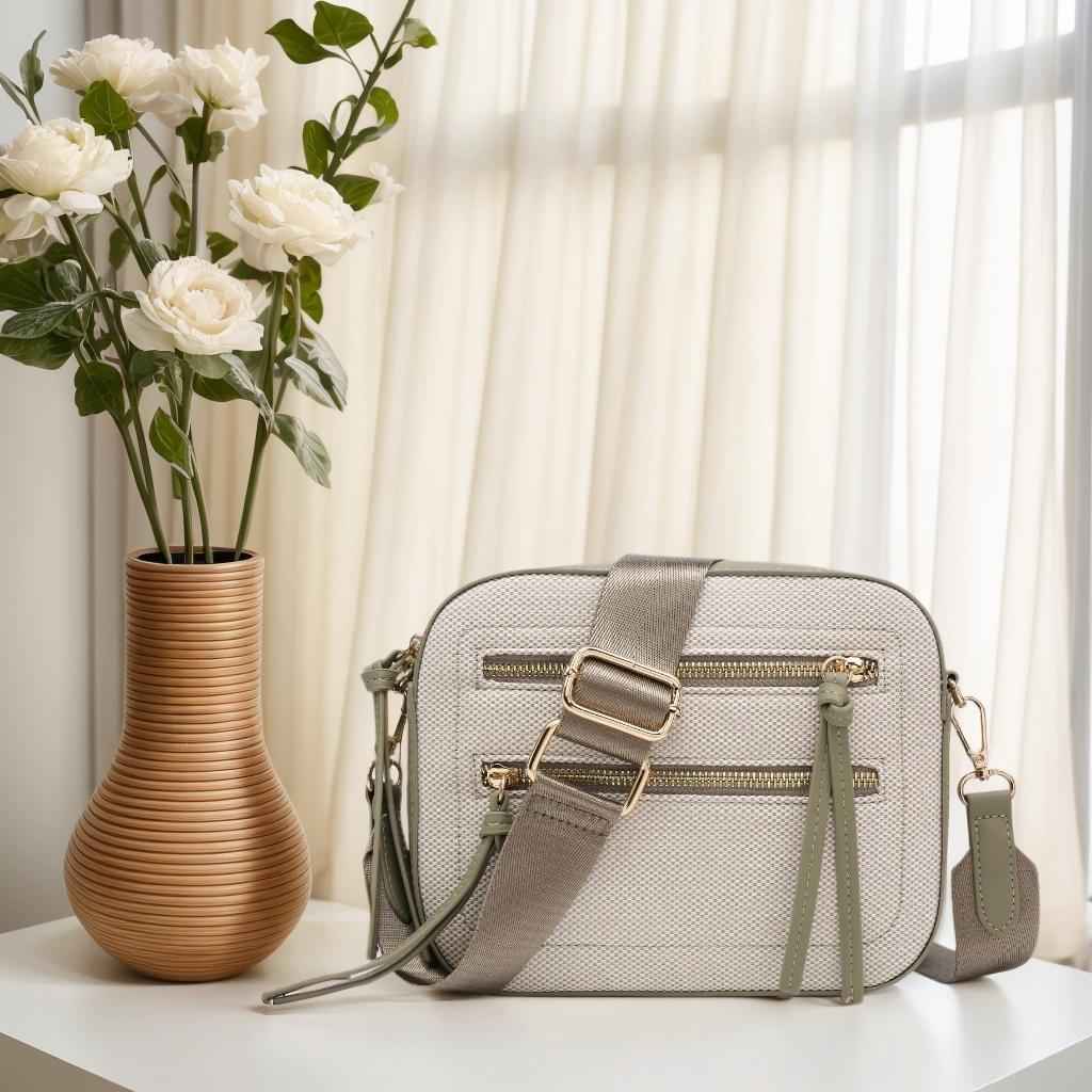 Small Crossbody Purse - Contrast Color Square Bag with Front Zipper Pockets