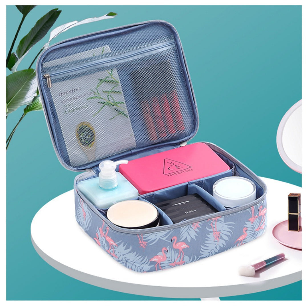 Travel Portable Large Capacity Cosmetic Bag - Printed Nylon Cosmetic Storage Case & Toilet Bag Organizer -dropshippingabc.com