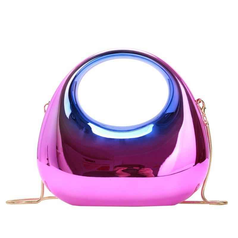 Acrylic Clutch Purse with Oval Bottom & Metal Top Handle - Versatile Chain Strap Evening Bag for Dinner & Parties