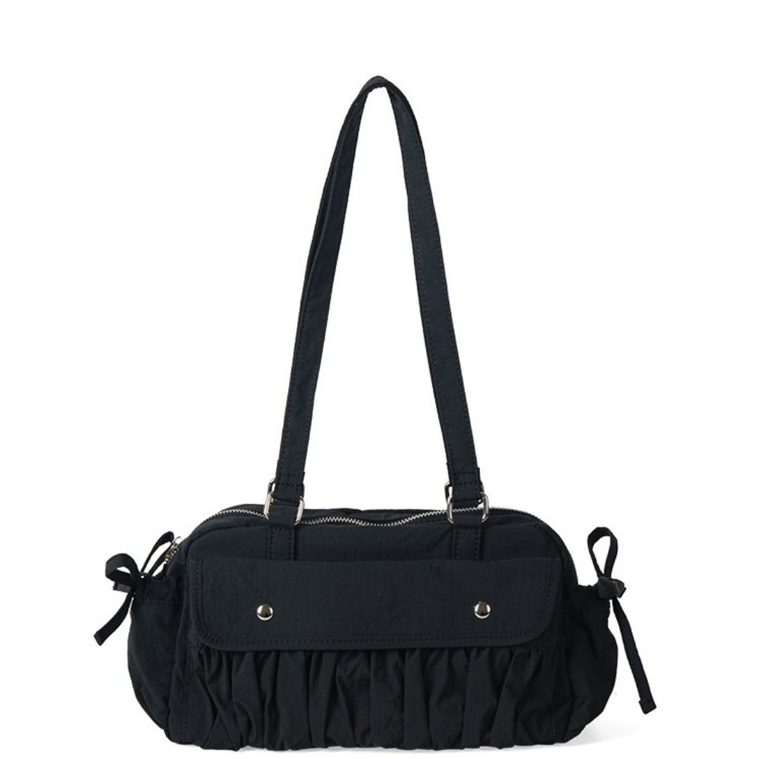Pleated Nylon Shoulder Bag for Women - Fashionable Baguette Hobo Underarm Bag with Large Capacity -dropshippingabc.com