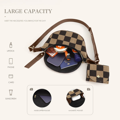 Small Crossbody Bag – Versatile Commute with Checkerboard Canvas, Compact Earphone Bag, Stylish 2-in-1 Chest Bag & Fanny Pack for Everyday Use -dropshippingabc.com
