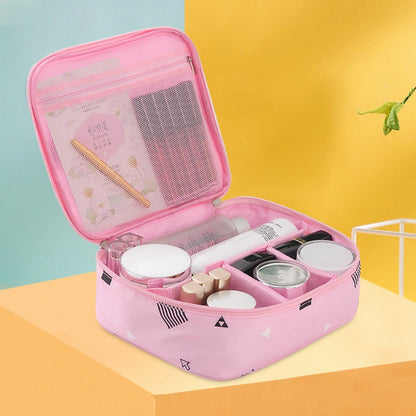 Travel Portable Large Capacity Cosmetic Bag - Printed Nylon Cosmetic Storage Case & Toilet Bag Organizer -dropshippingabc.com