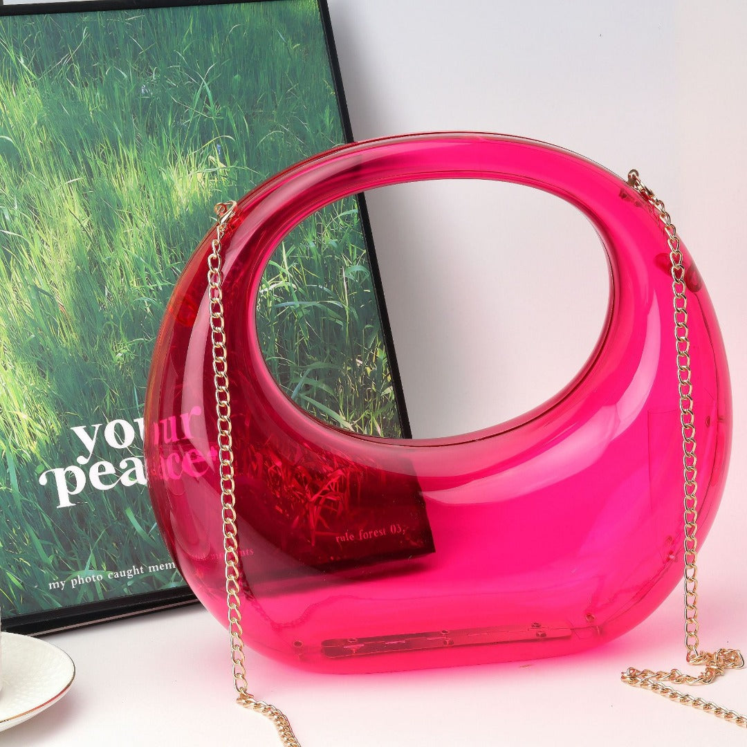 Acrylic Evening Clutch Purse - Gold & Silver Wedding Prom Bag with Chain, Stylish Makeup Clutch Box for Parties -dropshippingabc.com