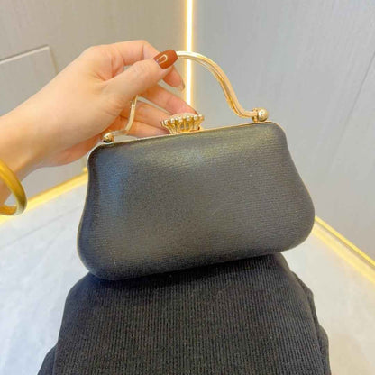 Vintage Evening Purse with Pearl Embellishment - Metal Top Handle & Detachable Crossbody Chain Wedding Clutch M4676-089113