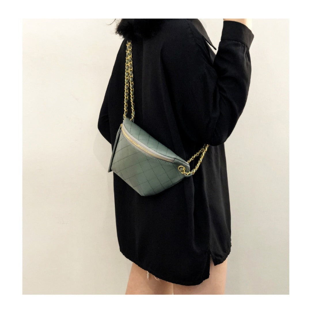 Checkered Embroidered Fanny Pack - Stylish Crossbody Chest Bag & Waist Purse for Women with Fashion Chain -dropshippingabc.com