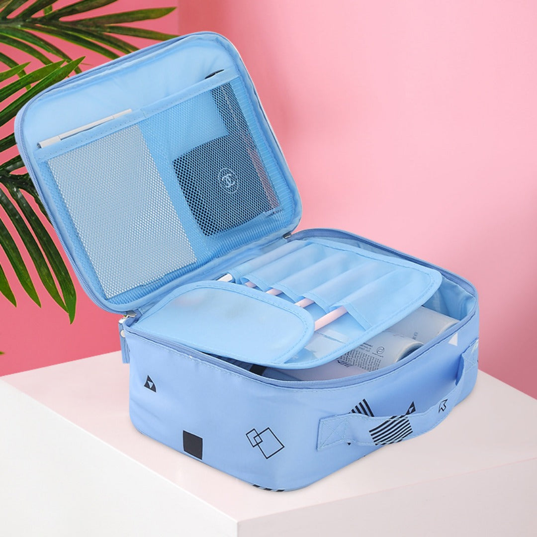 Travel Portable Large Capacity Cosmetic Bag - Printed Nylon Cosmetic Storage Case & Toilet Bag Organizer -dropshippingabc.com