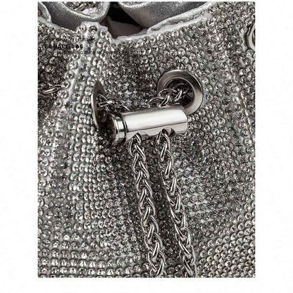 Glamorous Rhinestone Evening Bag - Gold & Silver Drawstring Clutch with Crossbody Chain for Wedding Prom Parties