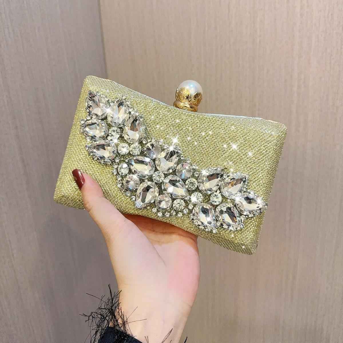 Rhinestone Evening Clutch Purse - Detachable Crossbody Chain Wedding & Birthday Party Dinner Bag Party Dinner Bag