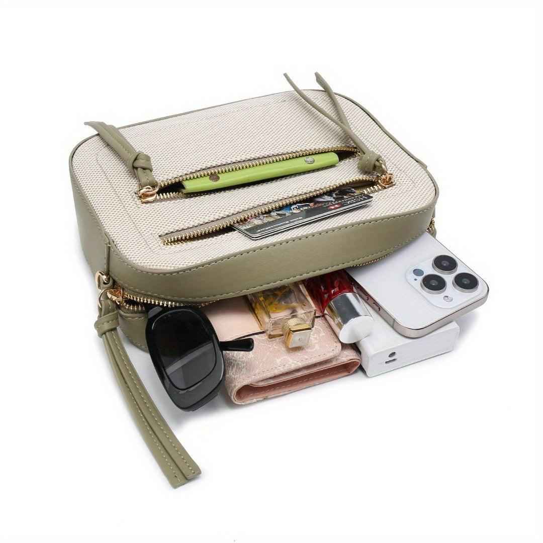 Small Crossbody Purse - Contrast Color Square Bag with Front Zipper Pockets