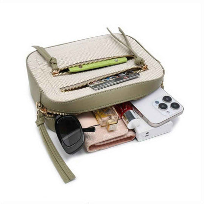 Small Crossbody Purse - Contrast Color Square Bag with Front Zipper Pockets