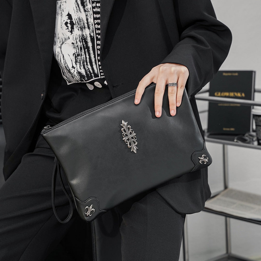 Unisex Evening Clutch Bag | Rivet Messenger iPad Wrist Bag with Detachable Strap -dropshippingabc.com