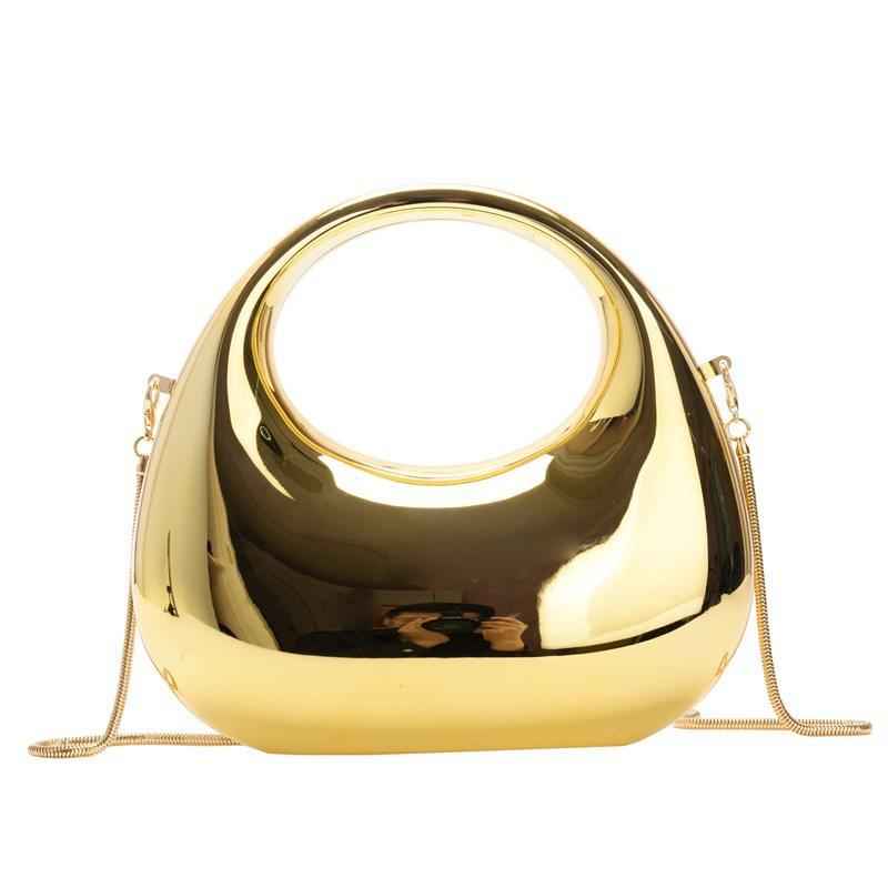Acrylic Clutch Purse with Oval Bottom & Metal Top Handle - Versatile Chain Strap Evening Bag for Dinner & Parties