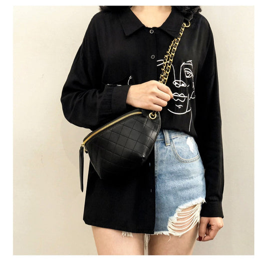 Checkered Embroidered Fanny Pack - Stylish Crossbody Chest Bag & Waist Purse for Women with Fashion Chain -dropshippingabc.com