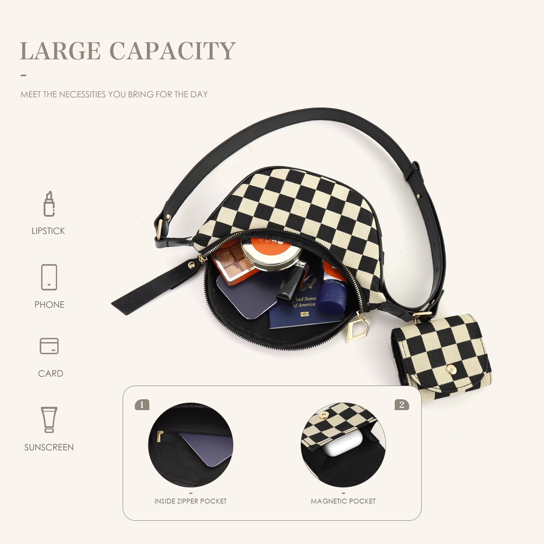 Versatile Checkerboard Chest Bag – Fashion Plaid Waist Bag, Stylish Messenger Bag & Fanny Pack for Everyday Use -dropshippingabc.com