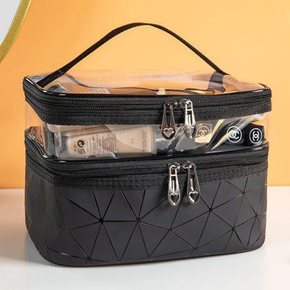 Clear Double-Layer Cosmetic Bag - Large Waterproof Makeup & Toiletry Organizer for Travel, Gym, College -dropshippingabc.com