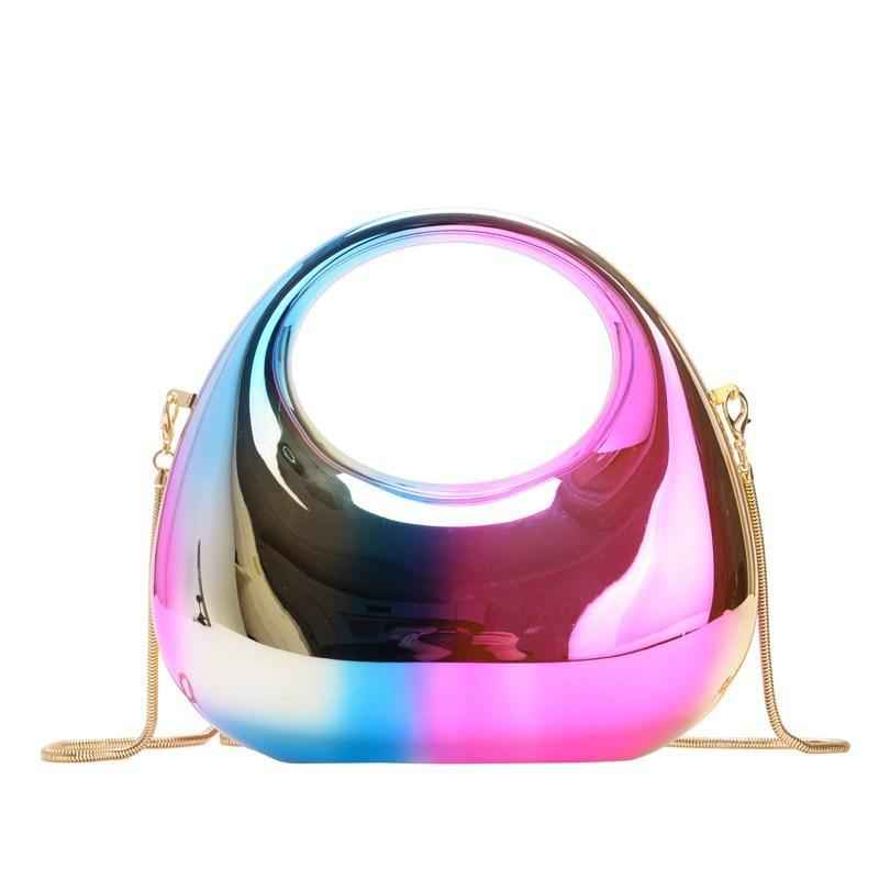 Acrylic Clutch Purse with Oval Bottom & Metal Top Handle - Versatile Chain Strap Evening Bag for Dinner & Parties