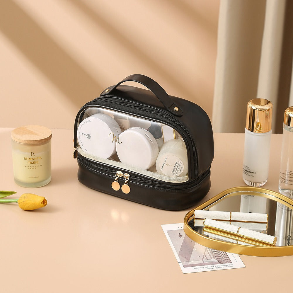 Double Layer Transparent Cosmetic Bag - Large Capacity PVC Waterproof Travel Toiletry Organizer -dropshippingabc.com