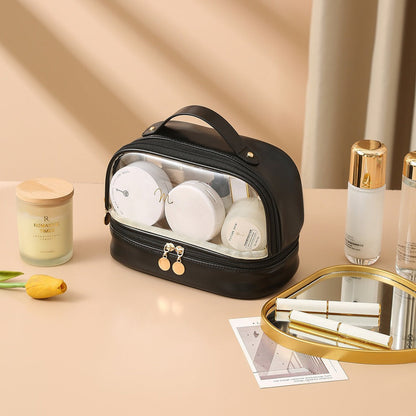 Double Layer Transparent Cosmetic Bag - Large Capacity PVC Waterproof Travel Toiletry Organizer -dropshippingabc.com