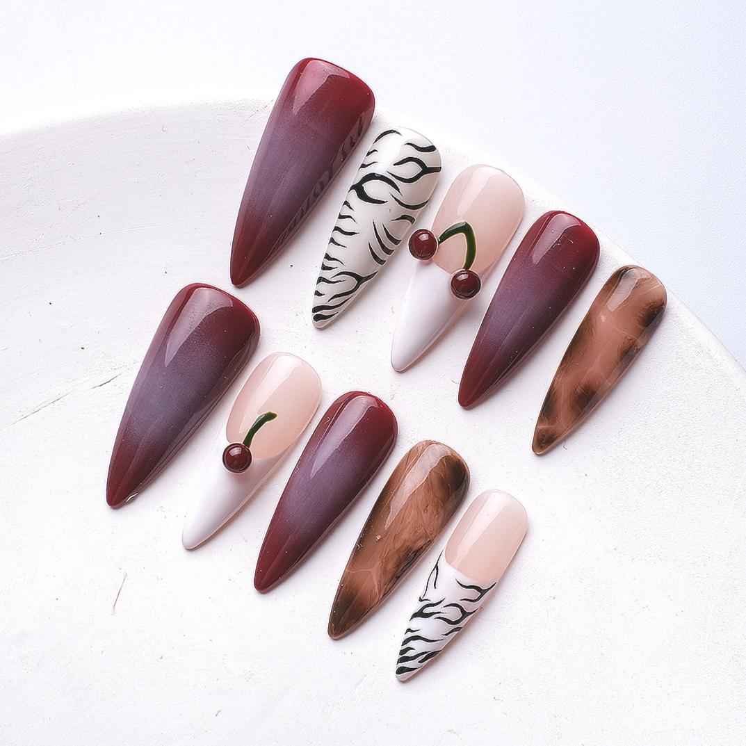 3D Floral Elegance Press On Nails - Long stiletto Glitter Gradient False Nails 1076