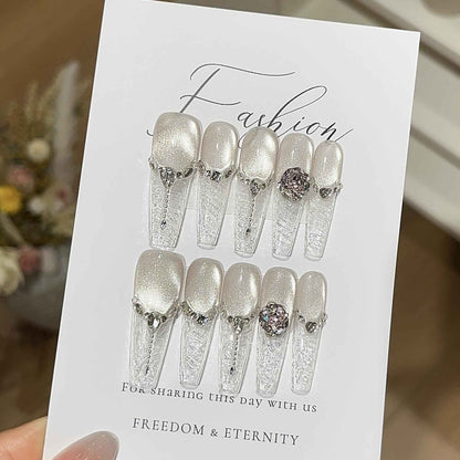 3D Crystal Elegant Press On Nails - Long Stiletto Luxury Fake Nails with Glue Kit #1014