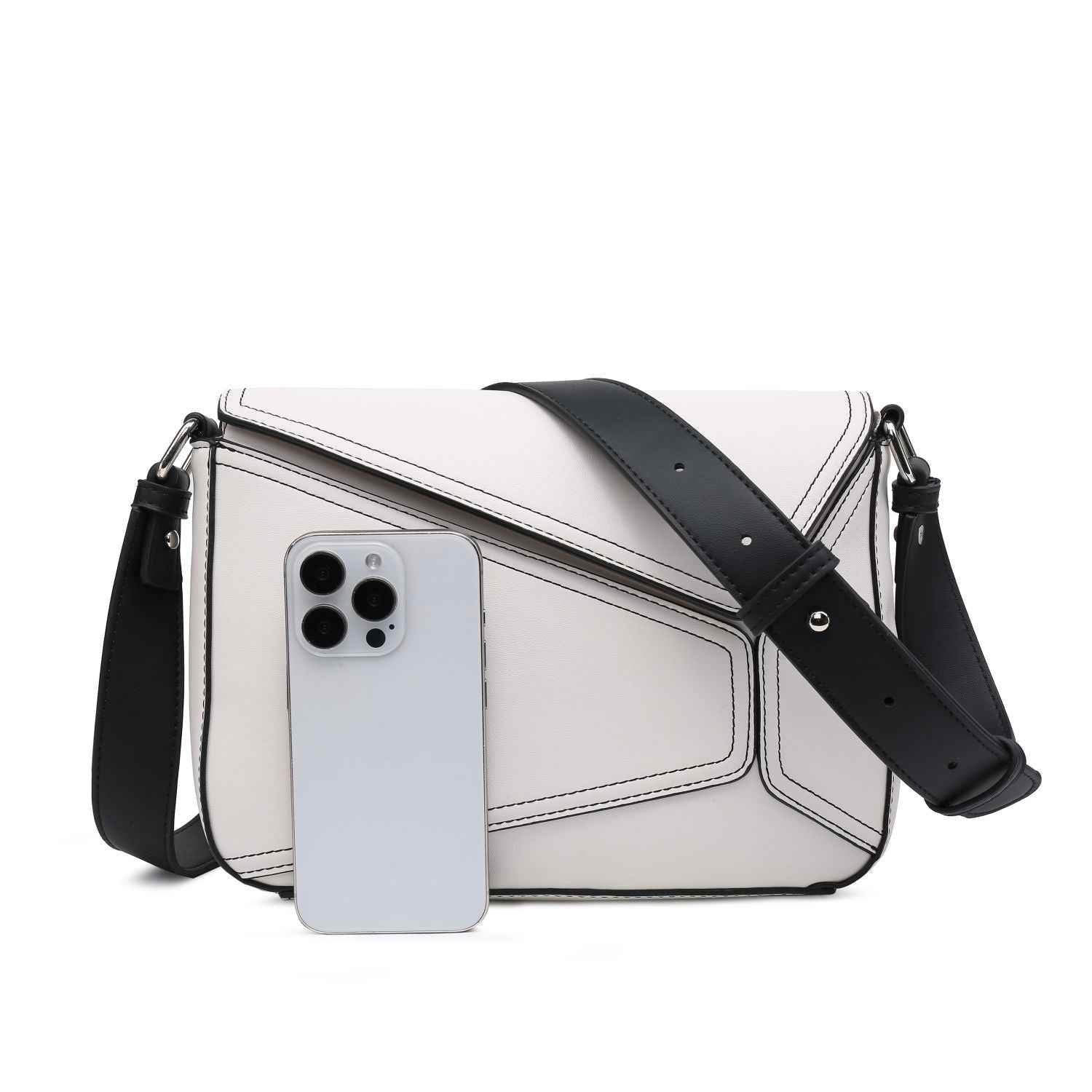 Small Women's Crossbody Bag with Geometrical Patchwork Flap - Square Purse Crossbody Bag