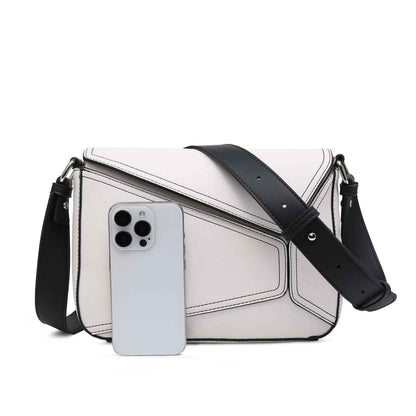 Small Women's Crossbody Bag with Geometrical Patchwork Flap - Square Purse Crossbody Bag