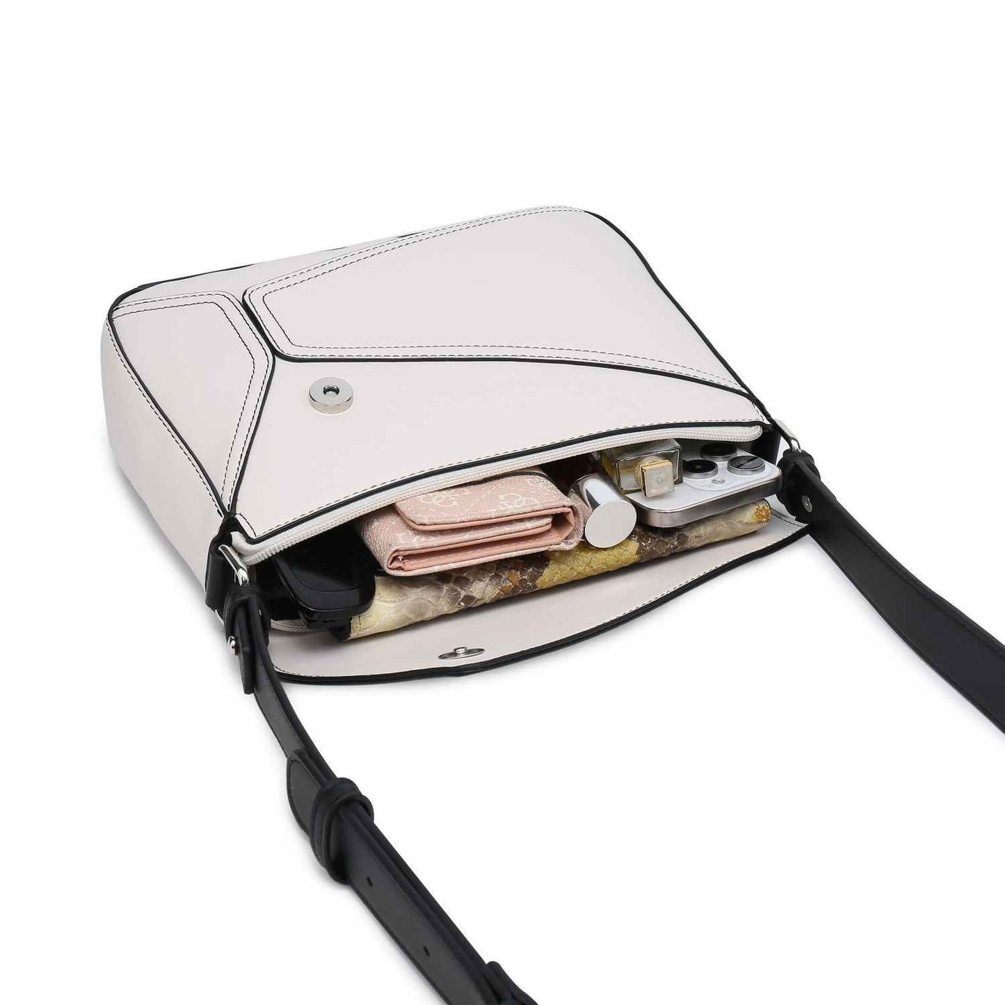 Small Women's Crossbody Bag with Geometrical Patchwork Flap - Square Purse Crossbody Bag
