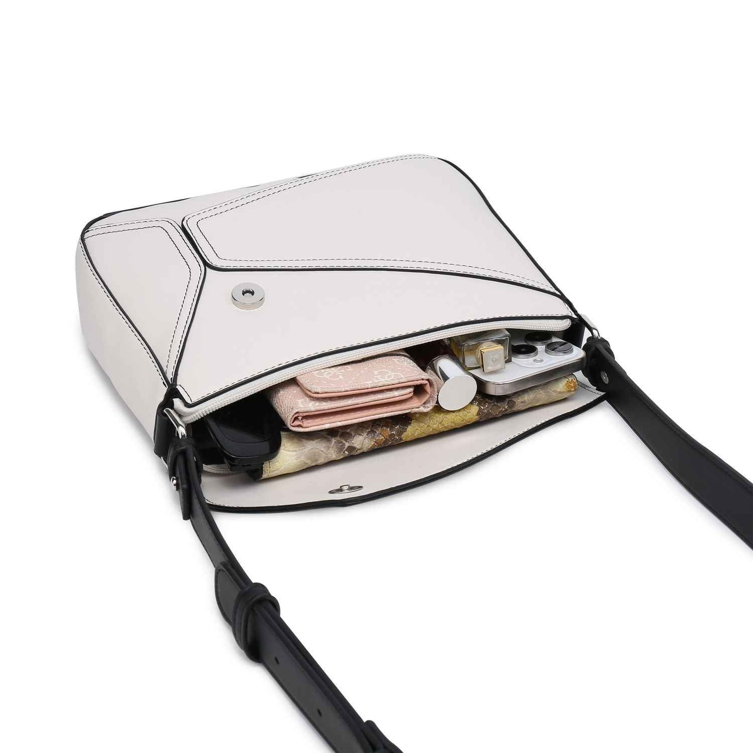 Small Women's Crossbody Bag with Geometrical Patchwork Flap - Square Purse Crossbody Bag