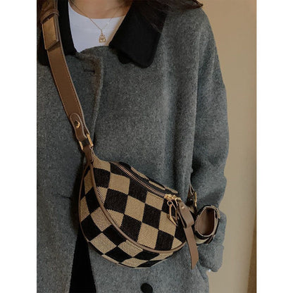 Small Crossbody Bag – Versatile Commute with Checkerboard Canvas, Compact Earphone Bag, Stylish 2-in-1 Chest Bag & Fanny Pack for Everyday Use -dropshippingabc.com