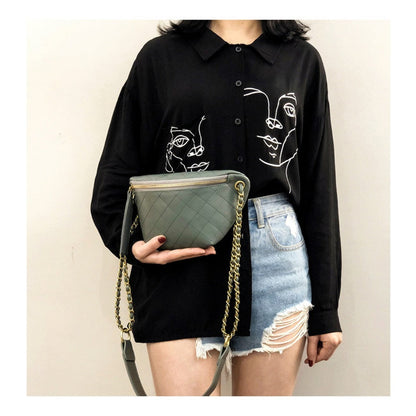 Checkered Embroidered Fanny Pack - Stylish Crossbody Chest Bag & Waist Purse for Women with Fashion Chain -dropshippingabc.com