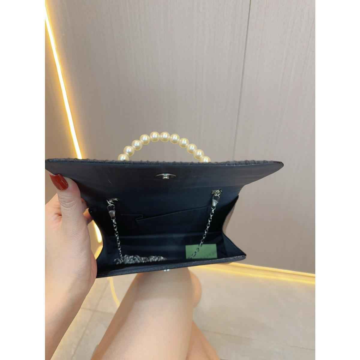 Women's Satin Pleated Evening Purse - Pearl Top Handle Flap Clutch, Unique French Banquet Bag for Party Prom