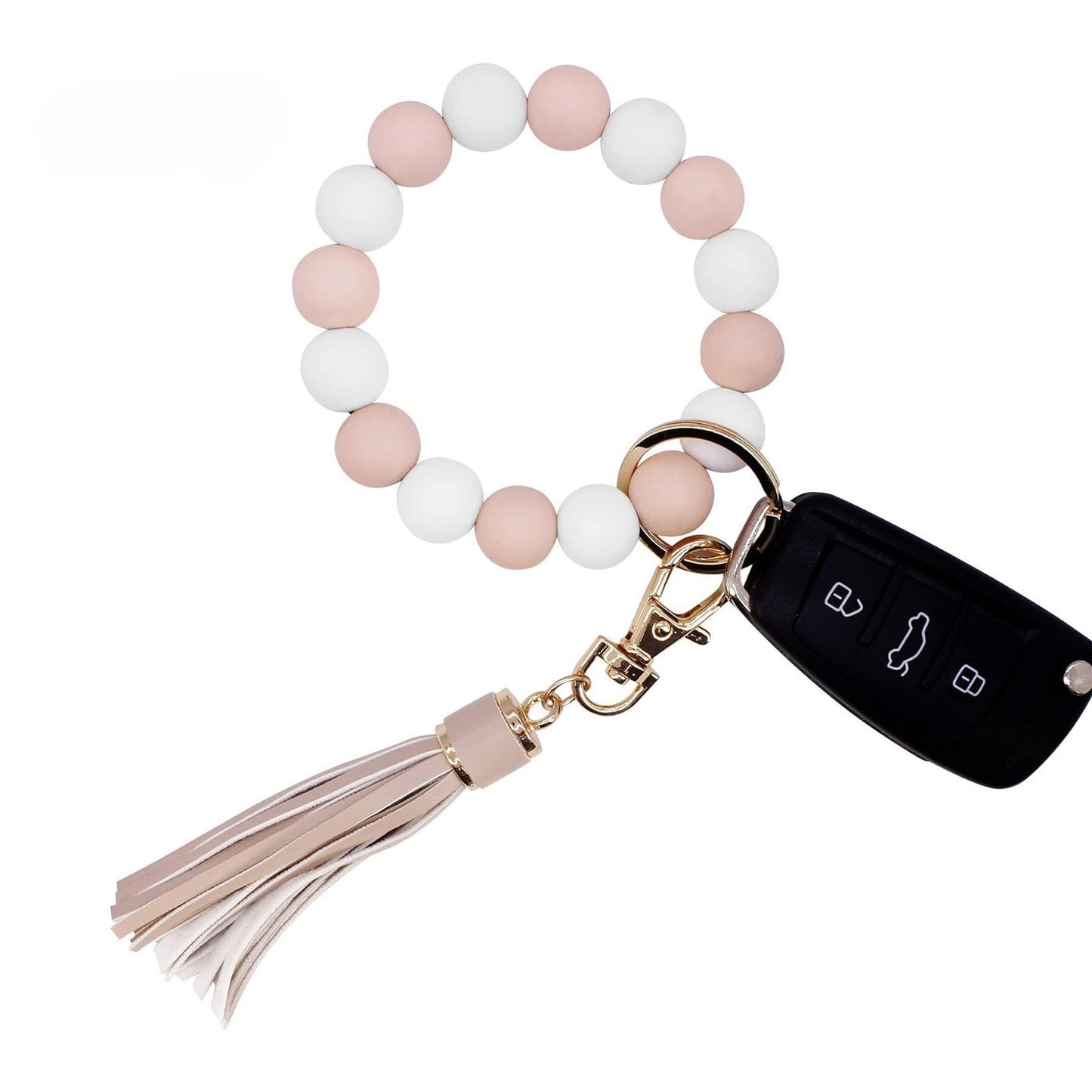 PU Tassel Keychain Bag charm Silicone Beaded Keychain Wristlet Key Ring Bracelet Cute Car Key Chain Holder for Women Girls
