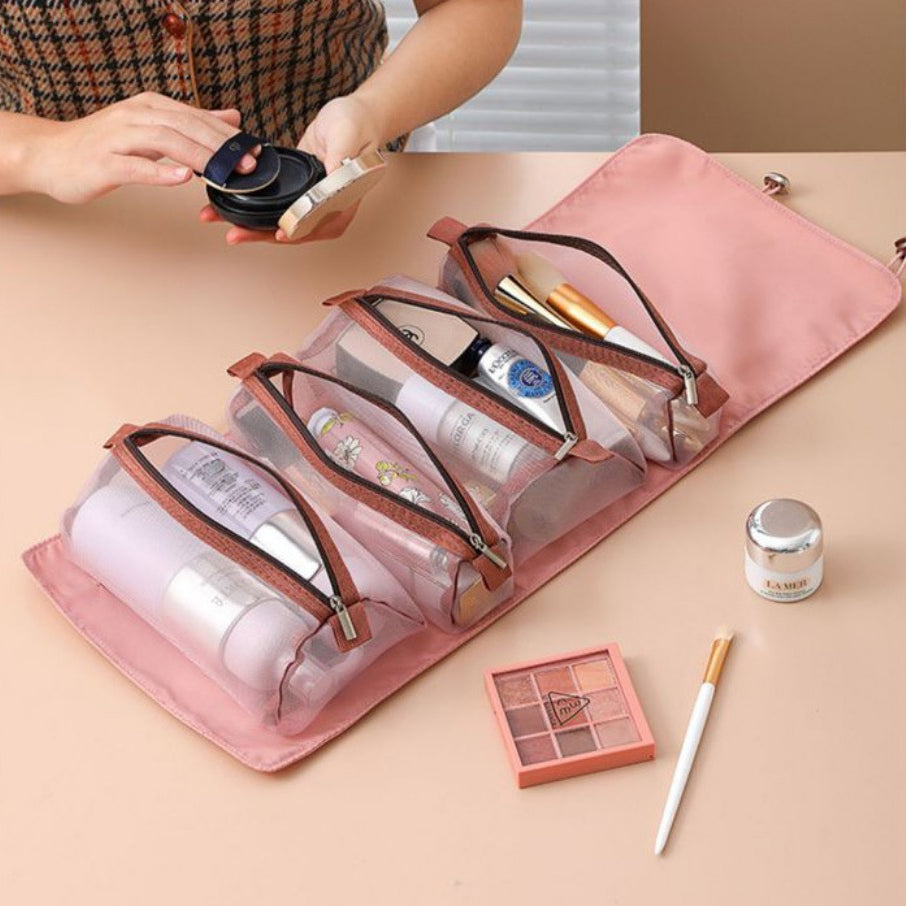 4-in-1 Convertible Makeup Bag - Large Capacity Travel Toiletry Organizer with Detachable Compartments -dropshippingabc.com