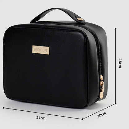 PU Square Makeup Bag - Large Capacity Portable Cosmetic Organizer with Compartments for Travel -dropshippingabc.com