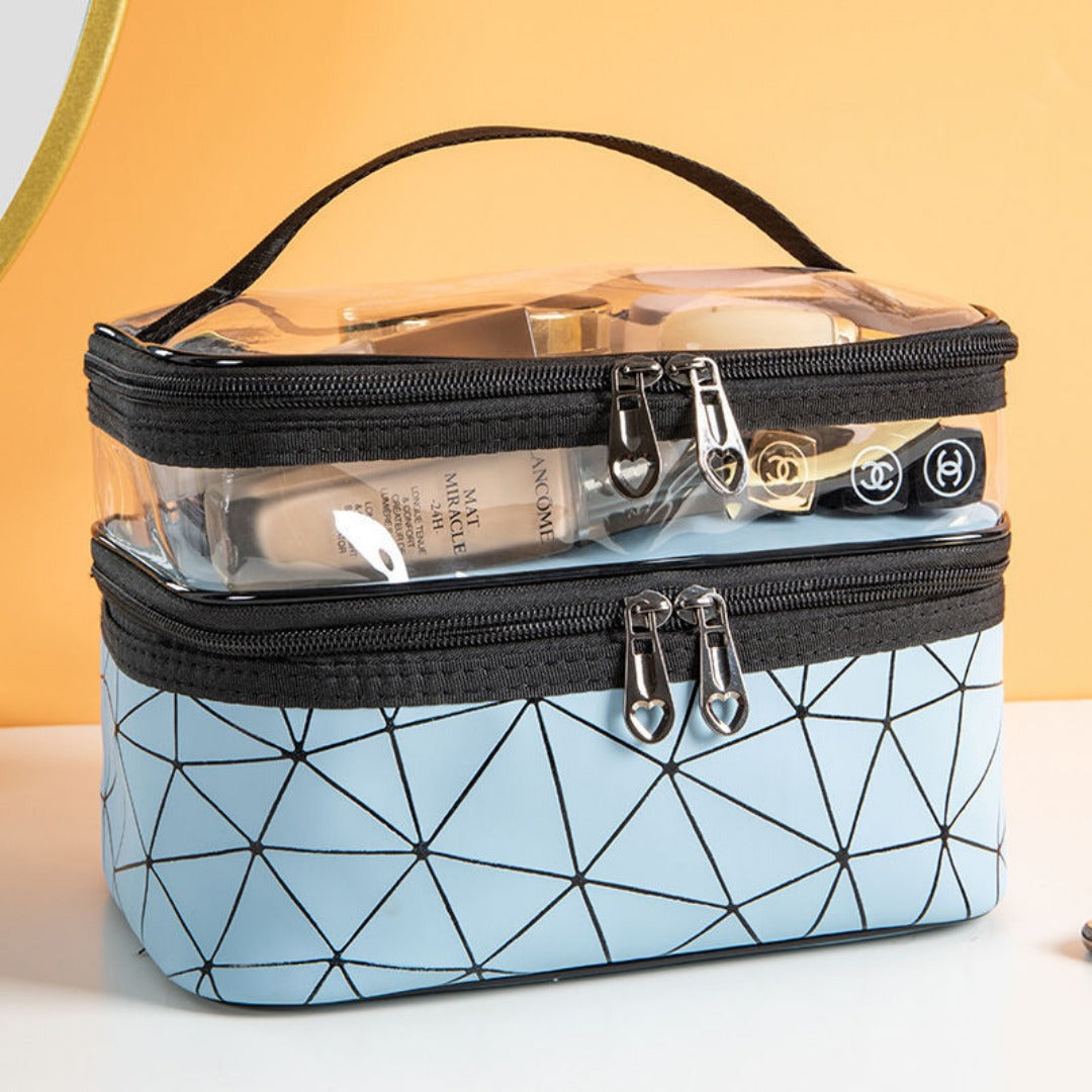 Clear Double-Layer Cosmetic Bag - Large Waterproof Makeup & Toiletry Organizer for Travel, Gym, College -dropshippingabc.com