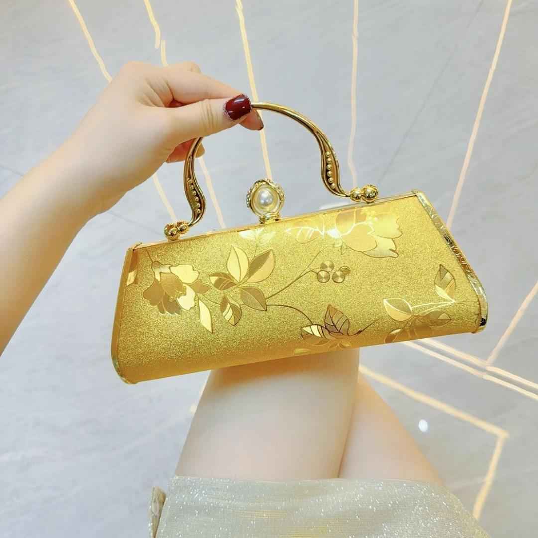 Long Rhinestone Evening Purse - Metal Top Handle Dinner Bag, Elegant Cocktail Dress Clutch for Parties