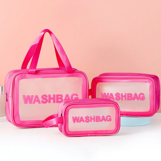 Frosted PU Three-Piece Toilet Bag - Large Capacity PVC Toiletries & Translucent Cosmetics Organizer -dropshippingabc.com
