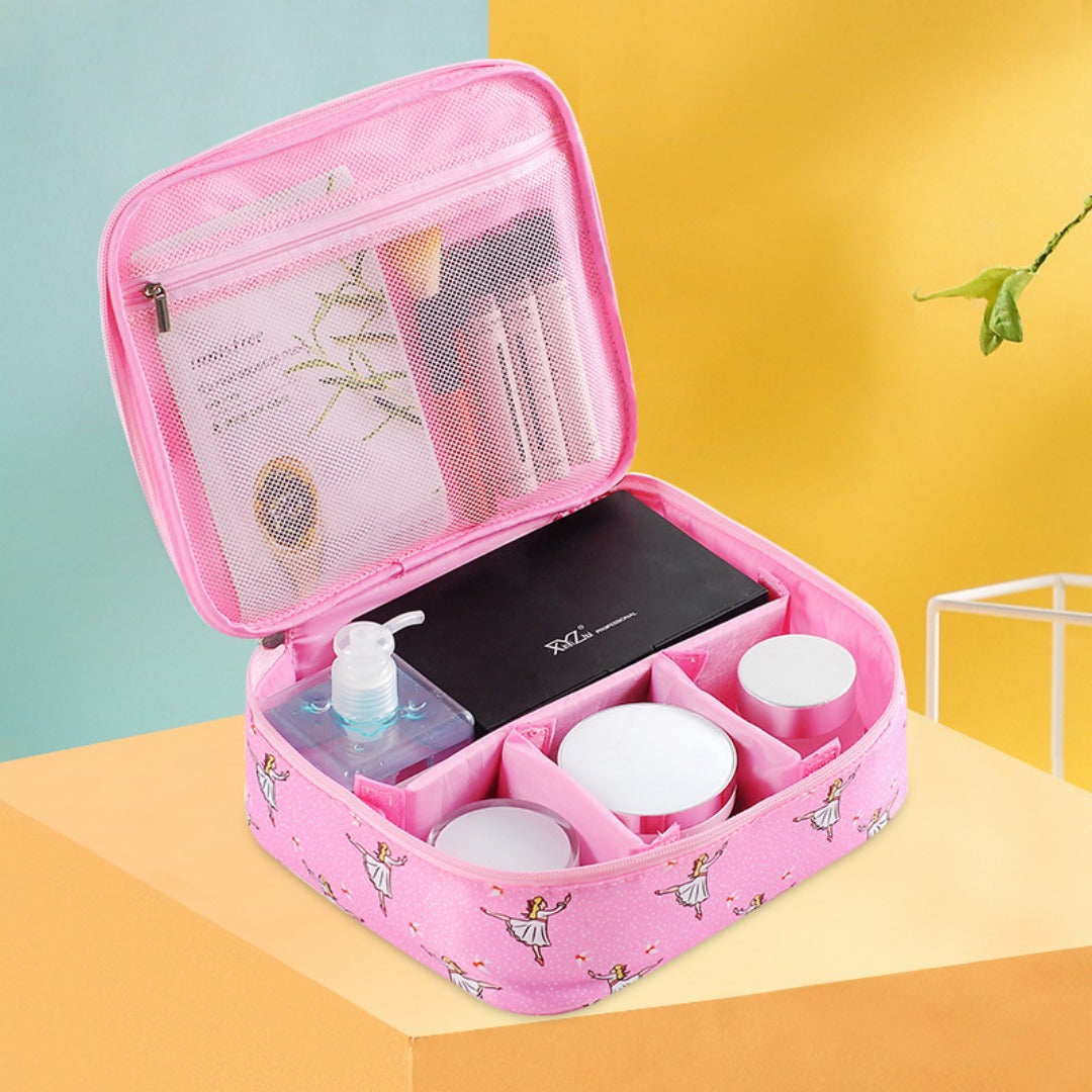 Travel Portable Large Capacity Cosmetic Bag - Printed Nylon Cosmetic Storage Case & Toilet Bag Organizer -dropshippingabc.com