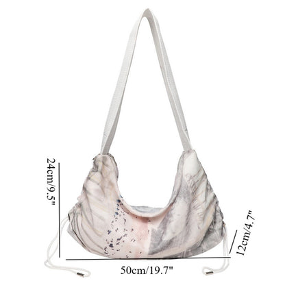 Printed Pleated Canvas Hobo Bag for Women - Casual Shoulder Commuter Bag -dropshippingabc.com