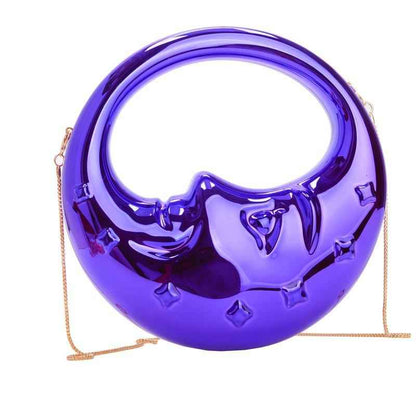 Moon Shape Acrylic Evening Bag - Unique Crescent Design Party Clutch Purse with Chain