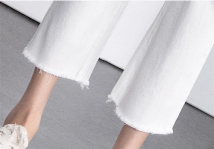 Women's White Thin Straight Leg Jeans - Slim Fit Cropped Pants for Spring and Autumn -dropshippingabc.com